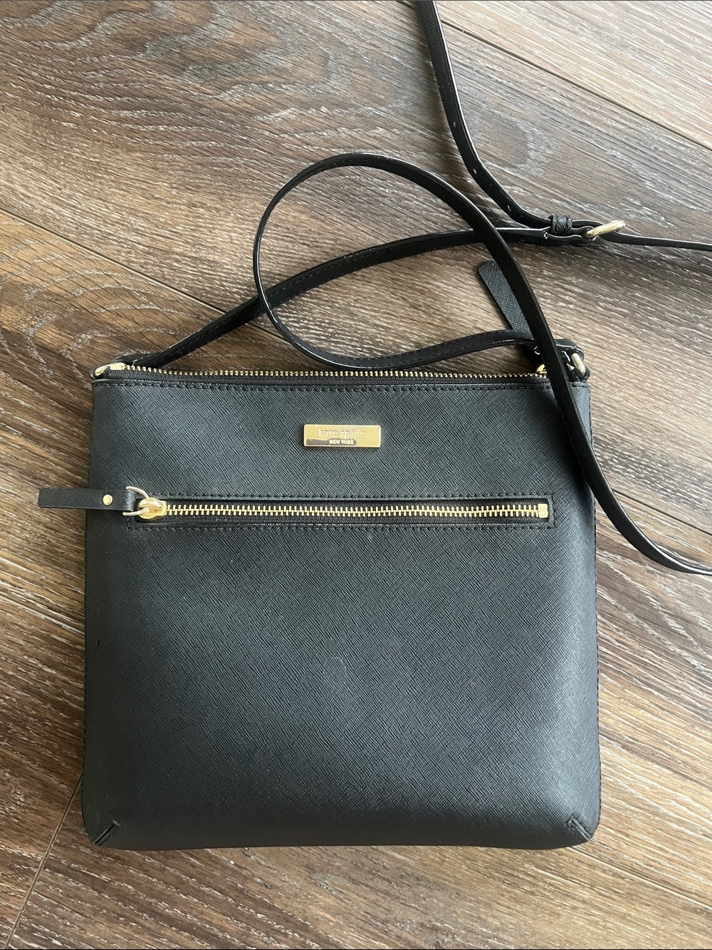 kate spade Black Saffiano Crossbody with Gold Hardware